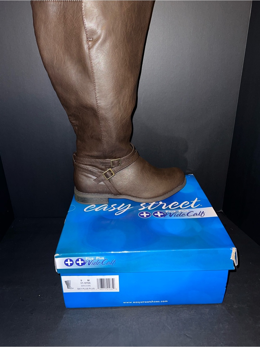 easy street Brown Wide-Calf Riding Boot with Buckle Strap
